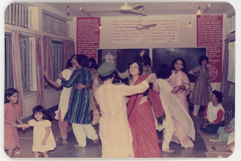 South Asian workshop on Women and Development, featuring thirty-eight women feminist participants from across South Asia, photographed by Lala Rukh, Koitta, Bangladesh, 1986. Courtesy of the Estate of Lala Rukh.